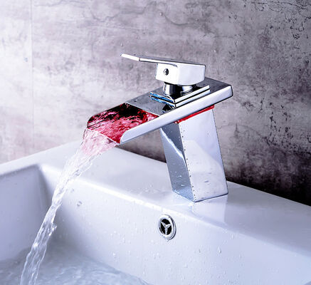 Waterfall Basin Mixer Faucet with Ceramic Valve Core Single Hole and Temperature Sensitive LED Light