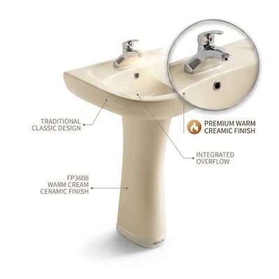 ARROW FP3608 Classic Freestanding Pedestal Basin, Cream Ceramic Traditional Bathroom Sink Pedestal