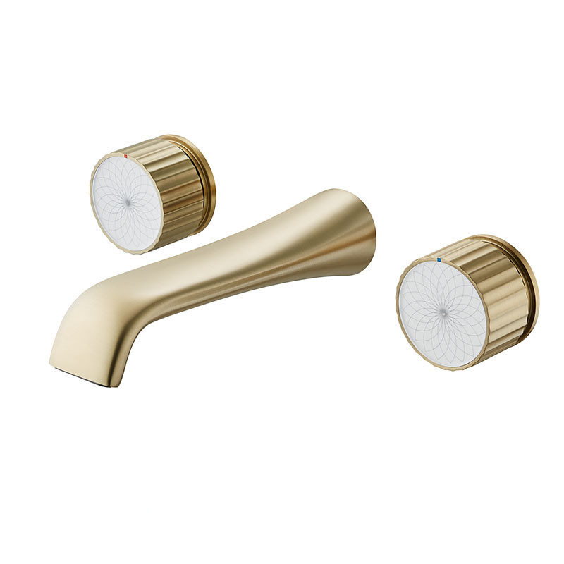 Wall Hung Basin Mixer Tap Hot Cold Water Knob Control Faucet Gold
